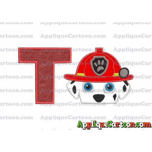 Marshall Paw Patrol Head Applique Embroidery Design 2 With Alphabet T