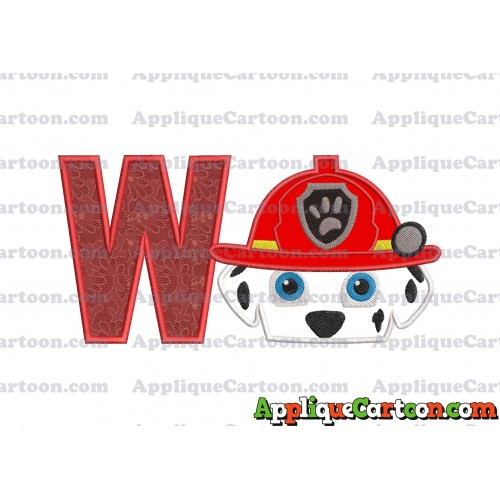Marshall Paw Patrol Head Applique Embroidery Design 2 With Alphabet W
