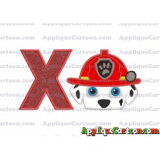 Marshall Paw Patrol Head Applique Embroidery Design 2 With Alphabet X