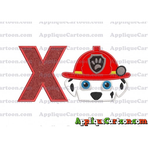 Marshall Paw Patrol Head Applique Embroidery Design 2 With Alphabet X