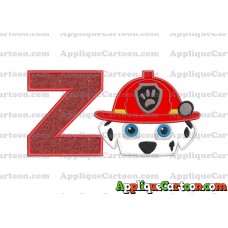 Marshall Paw Patrol Head Applique Embroidery Design 2 With Alphabet Z