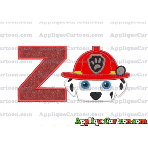 Marshall Paw Patrol Head Applique Embroidery Design 2 With Alphabet Z
