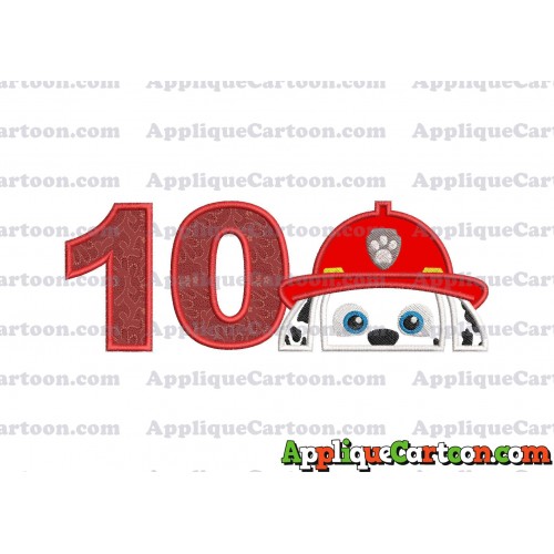 Marshall Paw Patrol Head Applique Embroidery Design Birthday Number 10