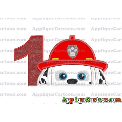 Marshall Paw Patrol Head Applique Embroidery Design Birthday Number 1