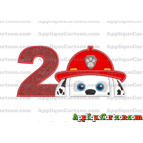Marshall Paw Patrol Head Applique Embroidery Design Birthday Number 2