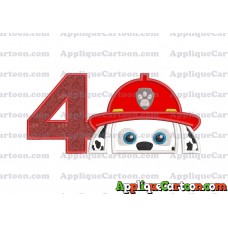 Marshall Paw Patrol Head Applique Embroidery Design Birthday Number 4