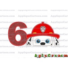 Marshall Paw Patrol Head Applique Embroidery Design Birthday Number 6