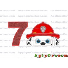 Marshall Paw Patrol Head Applique Embroidery Design Birthday Number 7