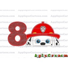 Marshall Paw Patrol Head Applique Embroidery Design Birthday Number 8