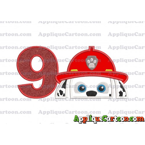 Marshall Paw Patrol Head Applique Embroidery Design Birthday Number 9