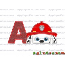 Marshall Paw Patrol Head Applique Embroidery Design With Alphabet A