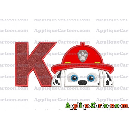 Marshall Paw Patrol Head Applique Embroidery Design With Alphabet K