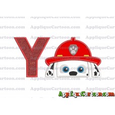 Marshall Paw Patrol Head Applique Embroidery Design With Alphabet Y