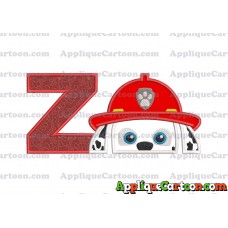 Marshall Paw Patrol Head Applique Embroidery Design With Alphabet Z