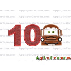Mater Cars Applique Embroidery Design Birthday Number 10