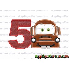 Mater Cars Applique Embroidery Design Birthday Number 5