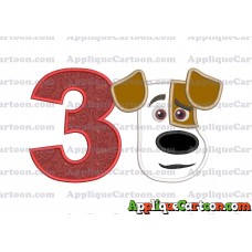 Max The Secret Life of Pets Head Applique Embroidery Design Birthday Number 3