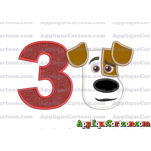 Max The Secret Life of Pets Head Applique Embroidery Design Birthday Number 3