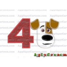 Max The Secret Life of Pets Head Applique Embroidery Design Birthday Number 4