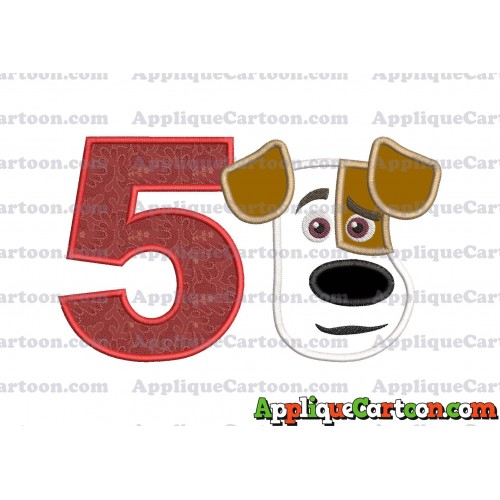 Max The Secret Life of Pets Head Applique Embroidery Design Birthday Number 5