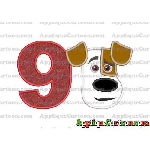 Max The Secret Life of Pets Head Applique Embroidery Design Birthday Number 9
