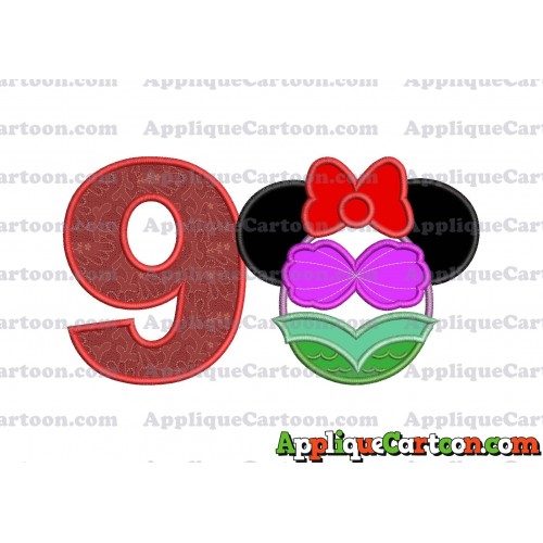 Mermaid Applique Embroidery Design Birthday Number 9