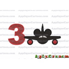 Mickey Airplane Disney Applique Design Birthday Number 3