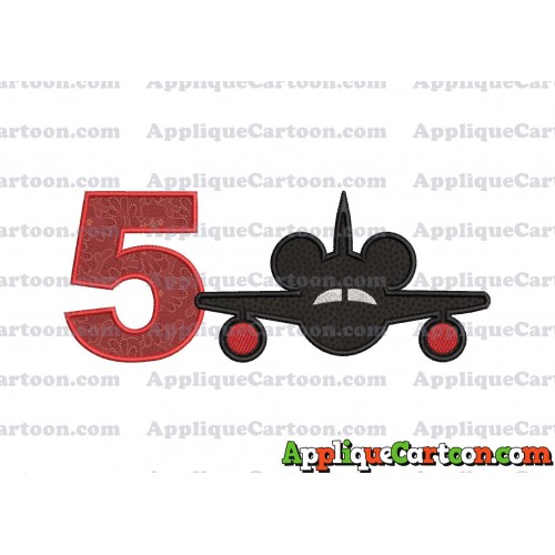 Mickey Airplane Disney Applique Design Birthday Number 5