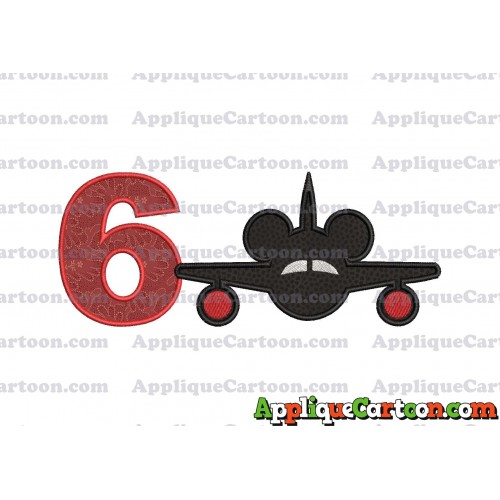 Mickey Airplane Disney Applique Design Birthday Number 6