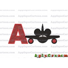 Mickey Airplane Disney Applique Design With Alphabet A