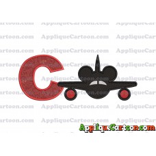 Mickey Airplane Disney Applique Design With Alphabet C