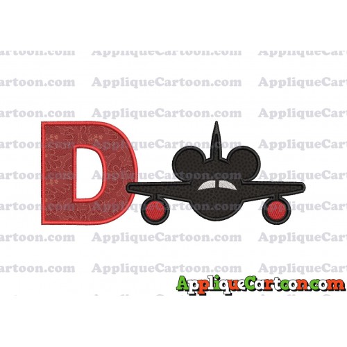 Mickey Airplane Disney Applique Design With Alphabet D