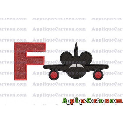 Mickey Airplane Disney Applique Design With Alphabet F
