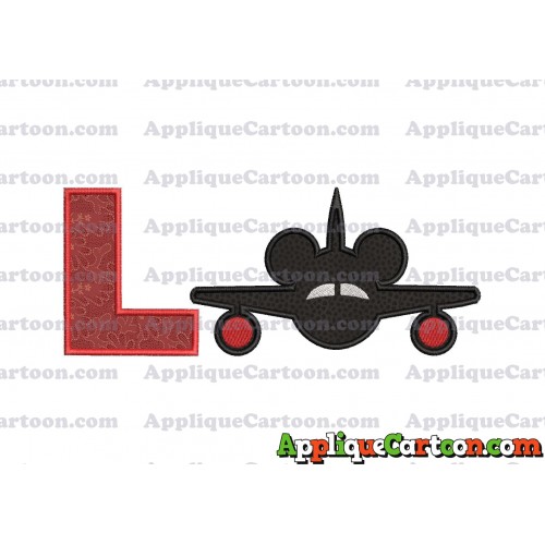 Mickey Airplane Disney Applique Design With Alphabet L