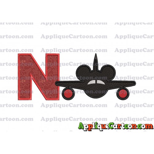 Mickey Airplane Disney Applique Design With Alphabet N