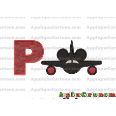 Mickey Airplane Disney Applique Design With Alphabet P