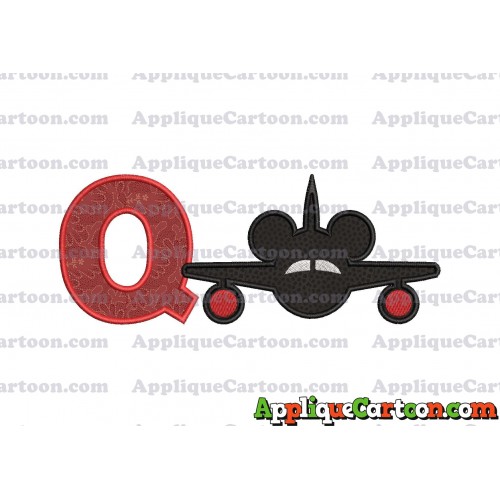 Mickey Airplane Disney Applique Design With Alphabet Q