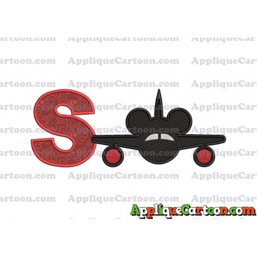 Mickey Airplane Disney Applique Design With Alphabet S
