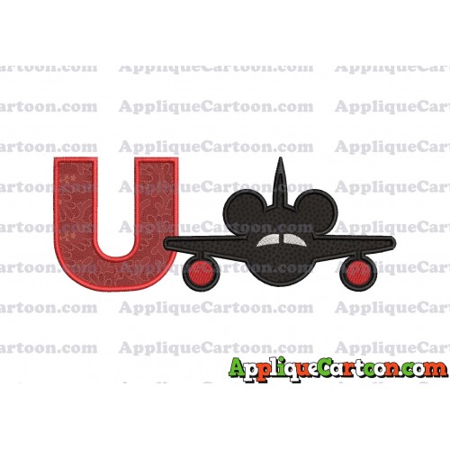 Mickey Airplane Disney Applique Design With Alphabet U