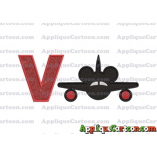 Mickey Airplane Disney Applique Design With Alphabet V