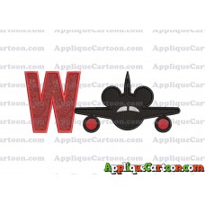 Mickey Airplane Disney Applique Design With Alphabet W