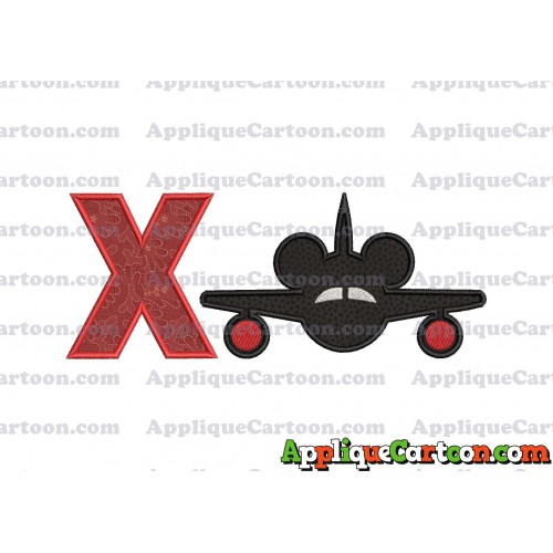 Mickey Airplane Disney Applique Design With Alphabet X