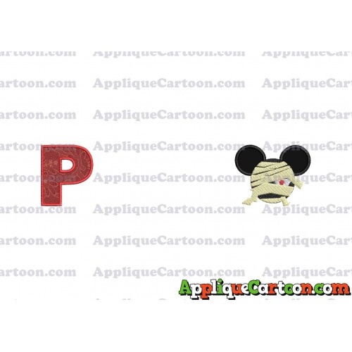 Mickey Ears 01 Applique Design With Alphabet P