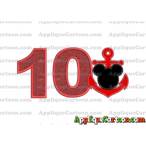 Mickey Mouse Anchor Applique Embroidery Design Birthday Number 10