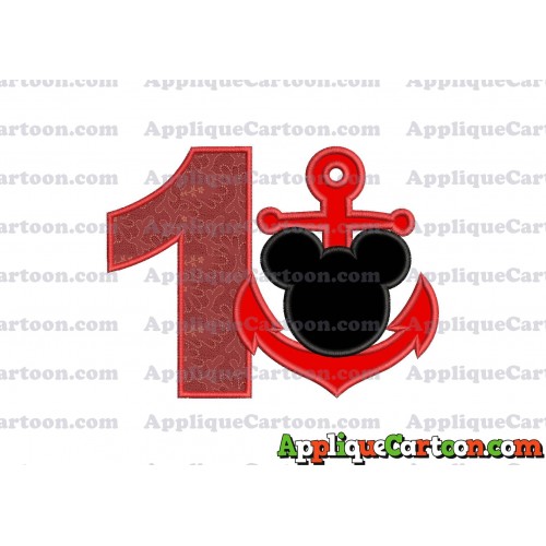 Mickey Mouse Anchor Applique Embroidery Design Birthday Number 1