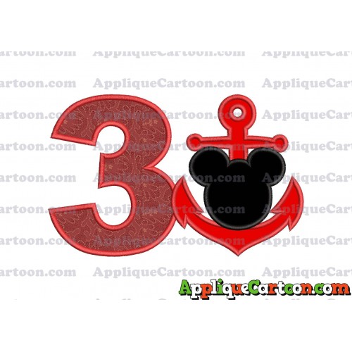 Mickey Mouse Anchor Applique Embroidery Design Birthday Number 3