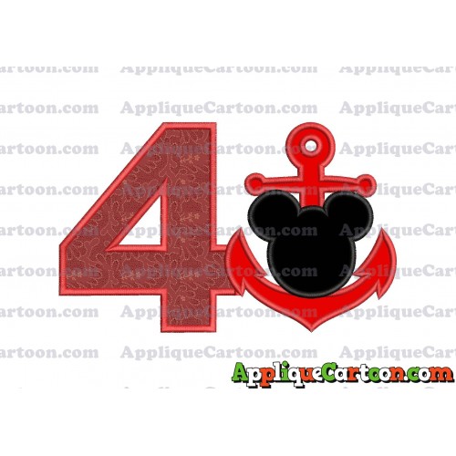 Mickey Mouse Anchor Applique Embroidery Design Birthday Number 4