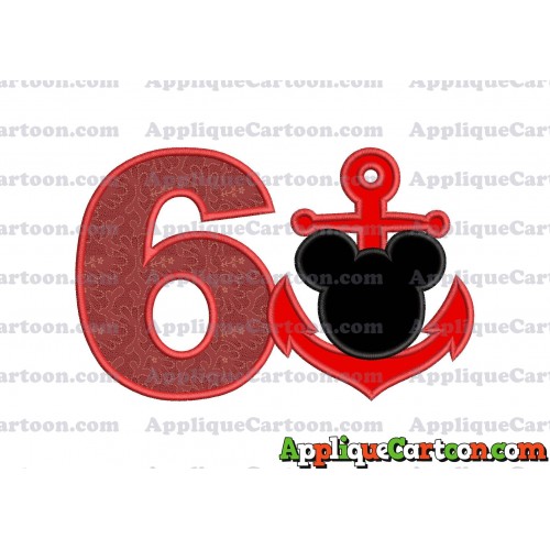 Mickey Mouse Anchor Applique Embroidery Design Birthday Number 6