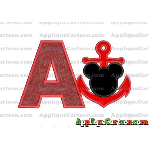 Mickey Mouse Anchor Applique Embroidery Design With Alphabet A
