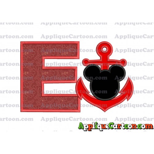 Mickey Mouse Anchor Applique Embroidery Design With Alphabet E